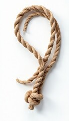 Brown ship rope with knotted end on white background, sea, wooden boat, nautical