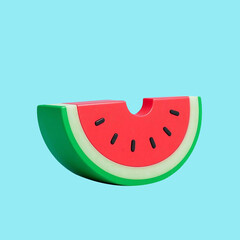Slice of watermelon isolated on blue background, 3d cartoon style illustration, 300dpi