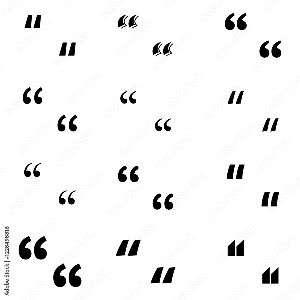 Poster quotation marks set. abstract vector icons. black symbol shapes. minimal punctuation design.