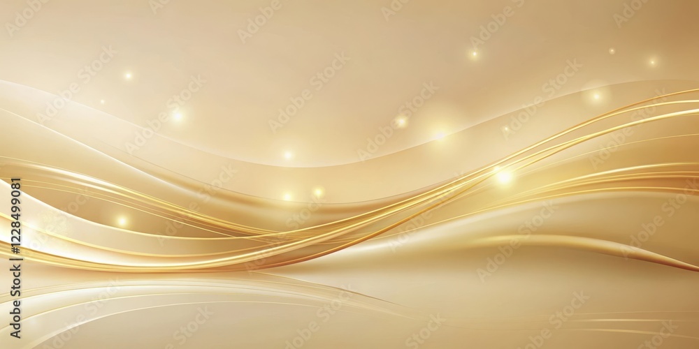 Wall mural golden waves abstract background with sparkling lights and smooth curves