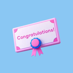Certificate isolated on blue background, 3d cartoon style illustration, 300dpi