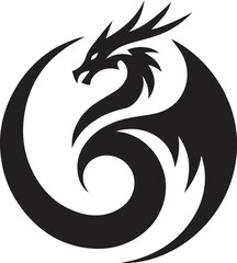 Simple dragon logo on black and white background