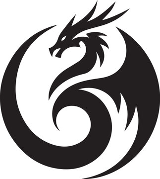 Simple dragon logo on black and white background
