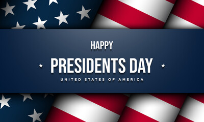 Presidents Day Greeting Card Design with American flag illustration as background.