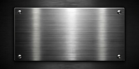 Metal plate with industrial design on black brushed metallic background
