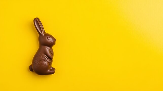 Chocolate bunny on a bright yellow background adds a festive touch to spring celebrations and holiday gatherings