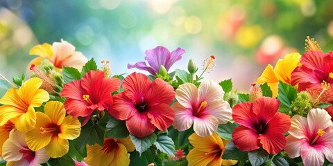 Colorful hibiscus flowers in a bright floral arrangement, flowers, cute, flowers,cute,tropical