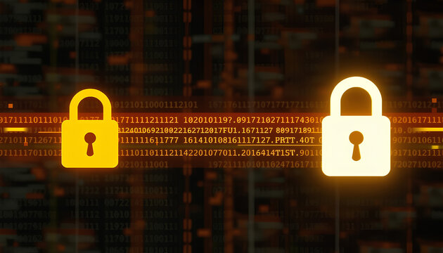 A visual representation of end-to-end encryption, with data packets turning into unreadable ciphertext before reaching the recipient