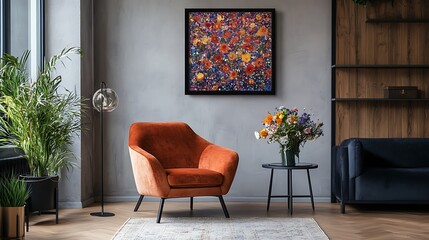 Vibrant Floral Artwork in Modern Living Room Interior