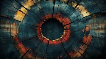 Fototapeta premium Detailed Cross Section of a Cracked Tree Trunk with Colors