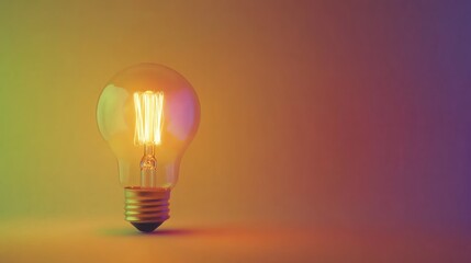 Illuminating Ideas: A Glowing Vintage Lightbulb Against a Vibrant Gradient Background