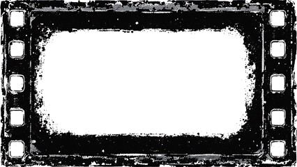 Film strip with a black grunge border, blank in the middle for text or design, with a grainy and aged, vintage look.