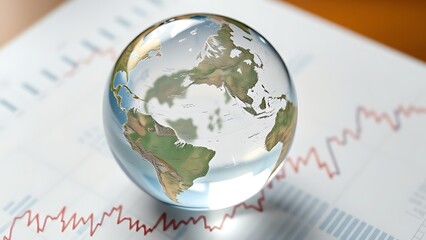 crystal globe on financial chart global market