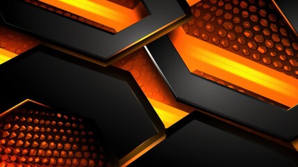 Abstract Hexagonal Pattern Background Design Black Orange Glowing Geometric Shapes Digital Art Modern Technology Wallpaper