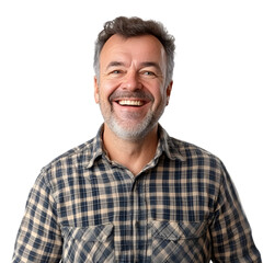 Obraz premium Cheerful Middle-Aged Man Smiling with Excitement, Isolated on Transparent Background