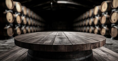 Wooden Table in a Wine Cellar