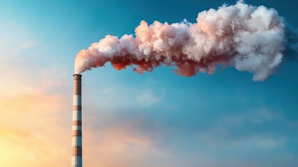 Air pollution pm2.5 protect concept. Industrial smokestack releasing thick clouds of smoke into the atmosphere.