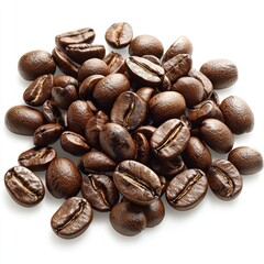 Obraz premium Freshly Roasted Coffee Beans on White Background for Beverage Lovers