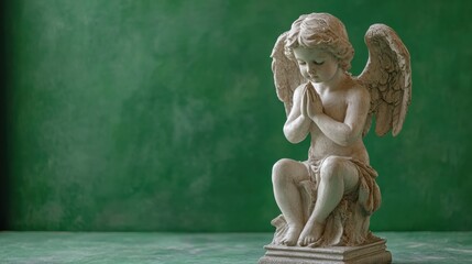 Praying angel statue indoor decorative serene atmosphere close-up view