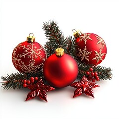 Red Christmas Ornaments with Greenery and Decorative Poinsettias