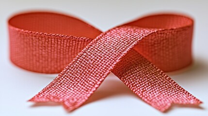 Coral grosgrain ribbon awareness bow on white for support