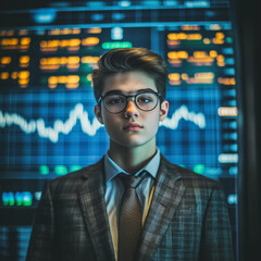 Fototapeta premium Economic analyst monitoring stock trends financial district portrait photography modern workspace close-up future of finance