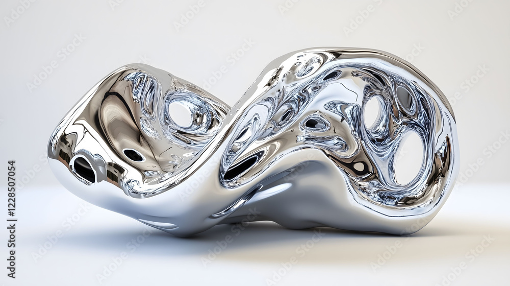 Poster artistic representation of chrome liquid shape conveying fluidity and elegance in modern design. gen