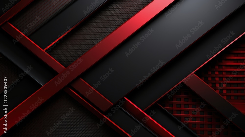 Poster abstract red and black geometric design: intersecting lines and textures