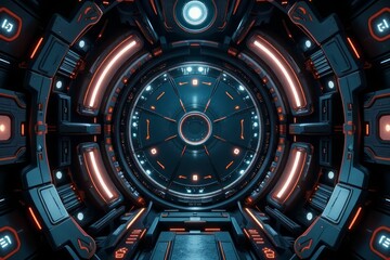 Naklejka premium Futuristic Spaceship Interior Control Panel Design