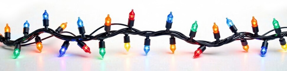 Fototapeta premium Multicolored Christmas lights tangled, isolated on white , decoration, studio shot