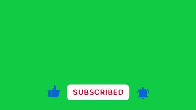 Popup animation of like subscribe and notification buttons for youtube or influencer channel subscription. Green screen chroma key asset for video compositing.