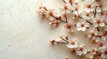 Delicate White Blossoms on Beige Textured Background