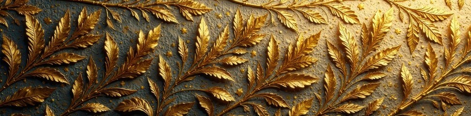 Intricate gold leaf pattern on textured paper, luxury, luxury background, antique