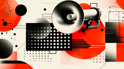 Abstract Geometric Background, Vintage Megaphone On A Pop Art Collage, Retro Futurism Design,