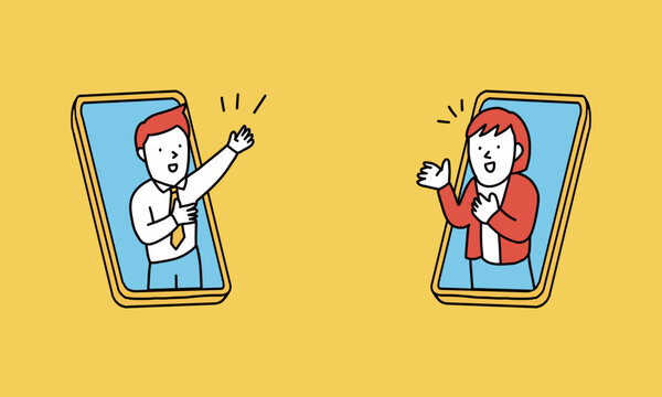 スマートフォンで会話する人々のイメージイラスト