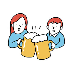 ビールジョッキで乾杯する人々のイメージイラスト © turn_around_around