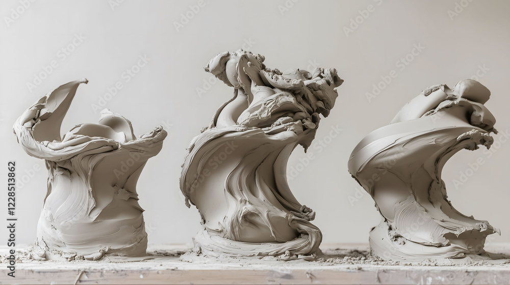 Poster time lapse creation of flowing sculptures from clay demonstrating artistry in motion. generative ai