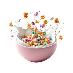 Fluffy 3D Cartoon Bowl of Cereal with Milk Isolated on Transparent Background