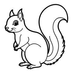 Cute Black Vector Squirrel Line Art Black Vector Silhouette Cartoon Illustratio