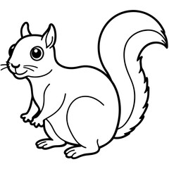 Cute Black Vector Squirrel Line Art Black Vector Silhouette Cartoon Illustratio