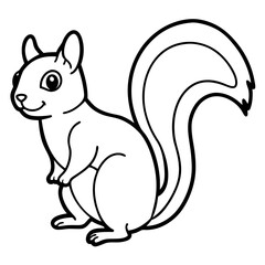 Cute Black Vector Squirrel Line Art Black Vector Silhouette Cartoon Illustratio
