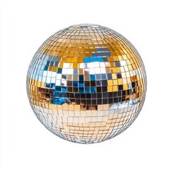 Gold disco ball, studio shot, white background, party decor