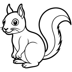 Cute Black Vector Squirrel Line Art Black Vector Silhouette Cartoon Illustration