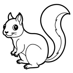 Cute Black Vector Squirrel Line Art Black Vector Silhouette Cartoon Illustration