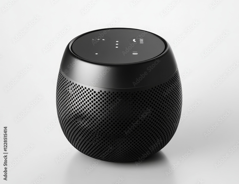 Poster black portable smart speaker with digital display.