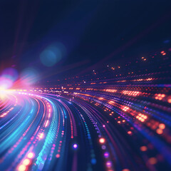 Fototapeta premium A vibrant abstract representation of flowing light trails and glowing particles.
