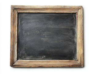 Rustic wooden framed chalkboard with blank dark surface.