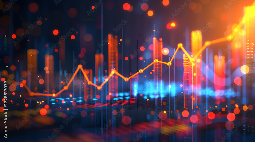 Poster abstract representation of financial data with vibrant colors and dynamic lines.