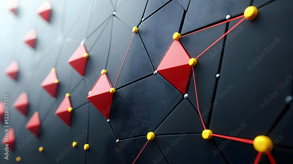 Aufkleber red nodes connect network; dark background; tech concept