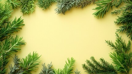 Green foliage creates a frame around a pale yellow background